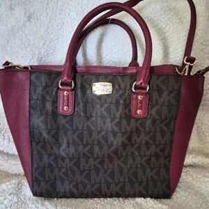 Michael Kors Burgundy and Gray Signature Tote